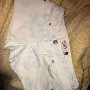 white shorts with blue flower print